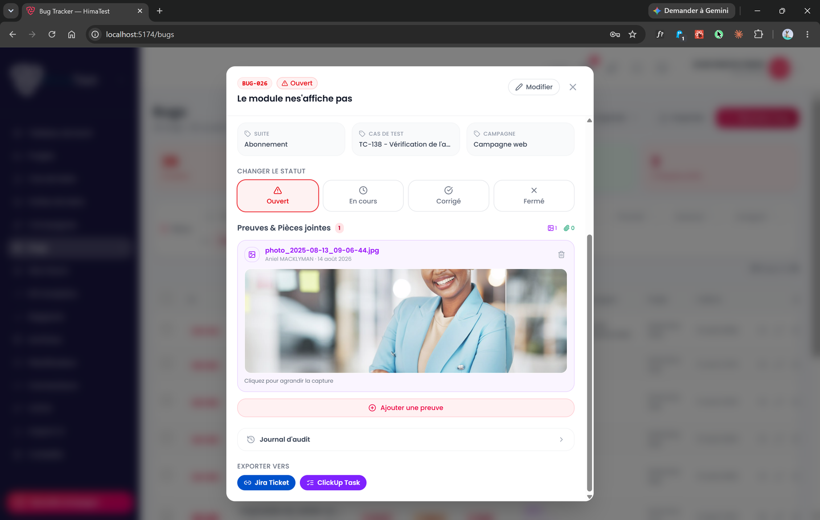 Bug tracker HimaTest